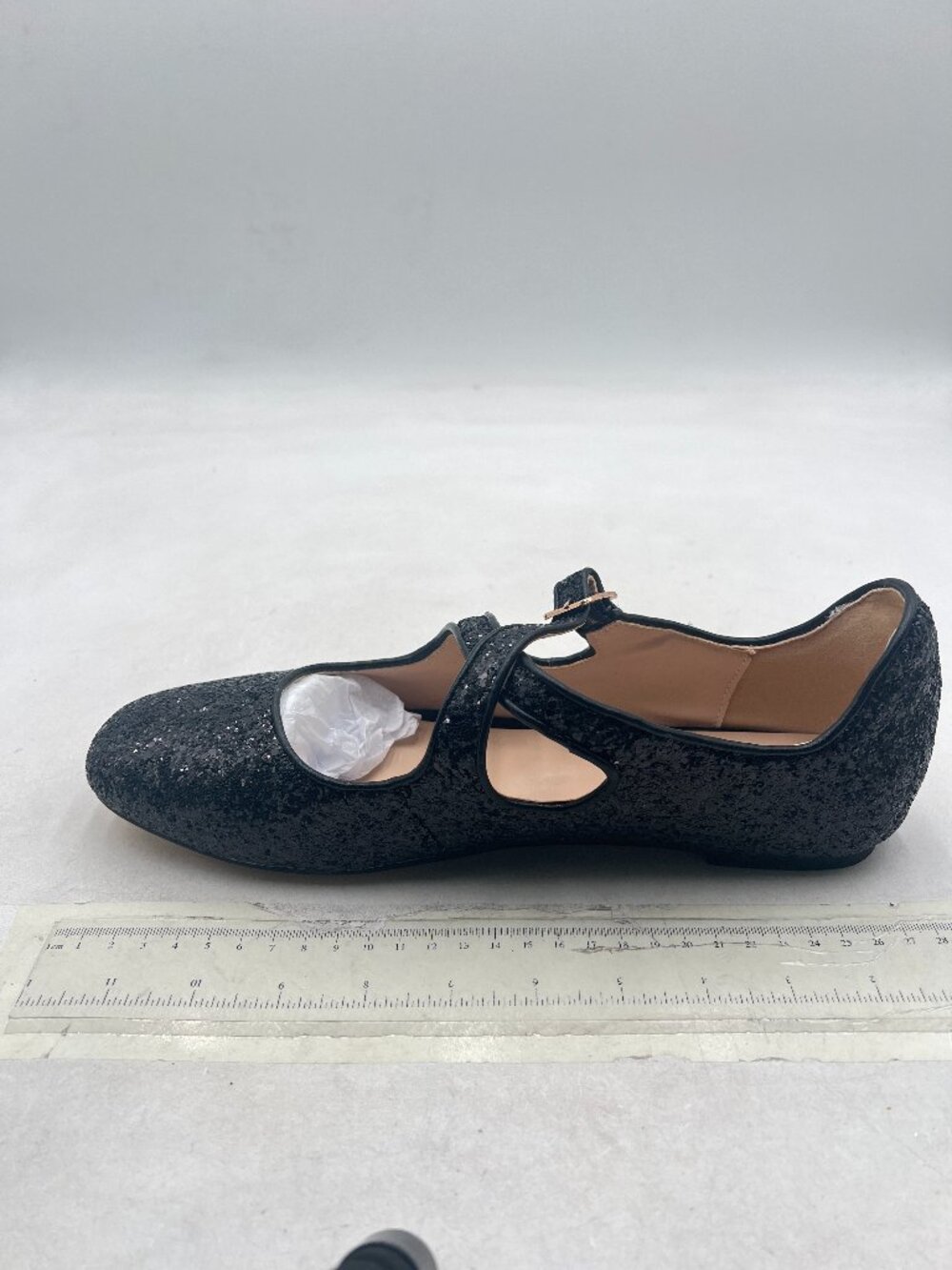 miss left Black Glitter Crisscross Strap Ballerina Flats Closed Toe Slip On Shoe
